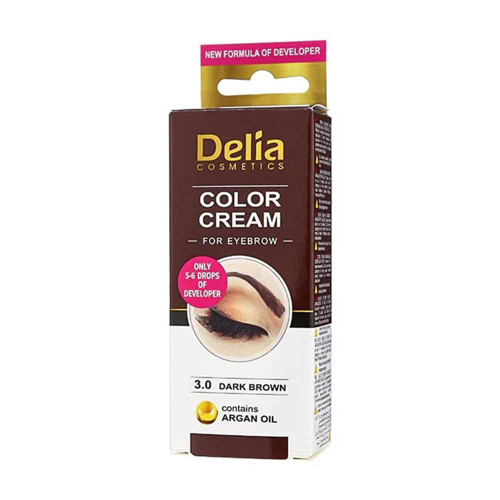 Крем-фарба для брів Delia Cosmetics Color Cream з олією аргани, 3.0 Dark Brown, 15 мл