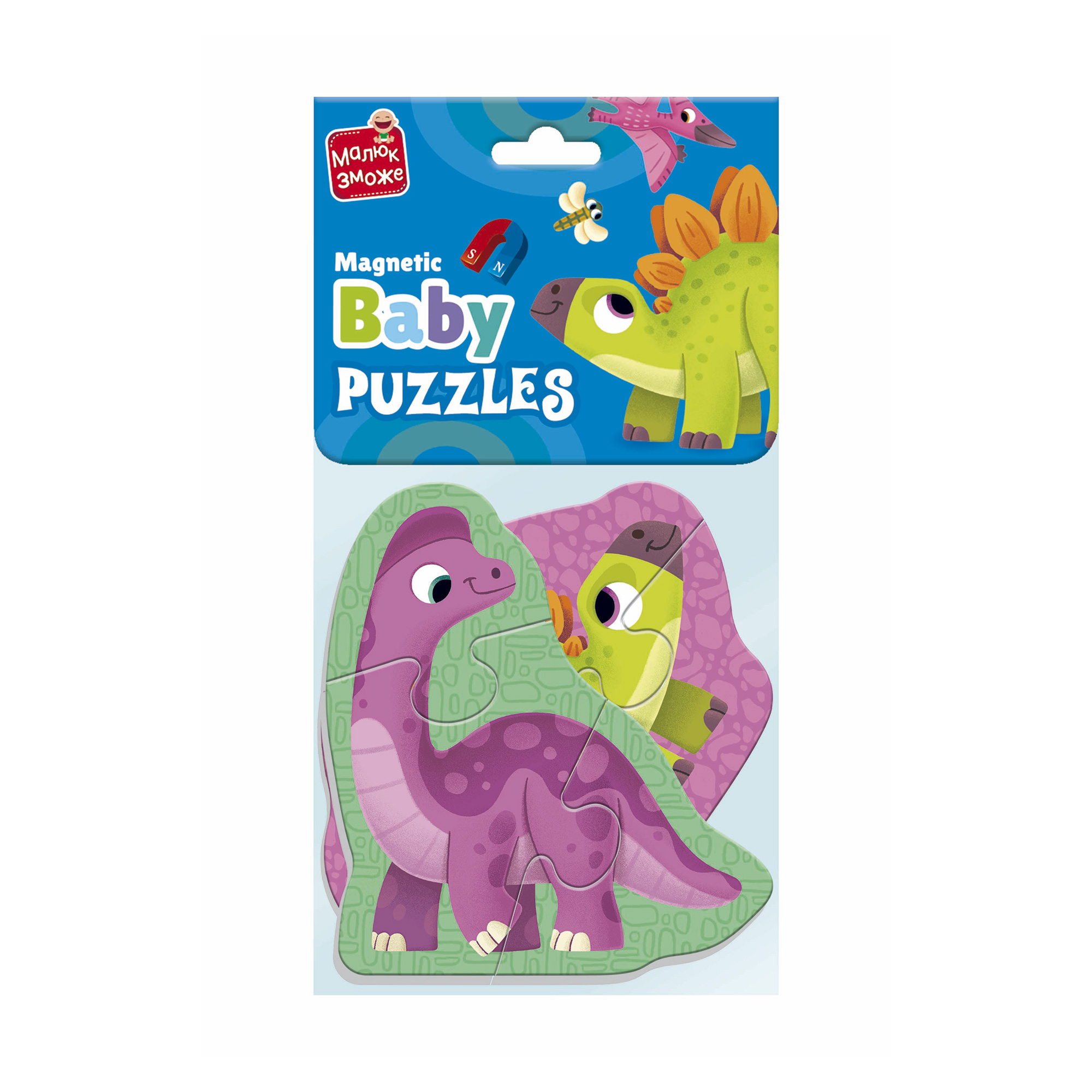 Магнітні бебі пазли Vladi Toys Малюк зможе Динозаврики, від 3 років, 2 картинки, 13.5*1*27 см (VT3208-27)