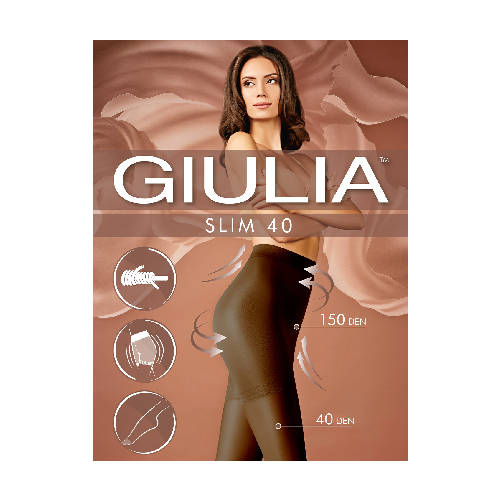 Моделювальні колготки жіночі Giulia Slim з підтягувальними шортиками, 40 DEN, Cappuccino розмір 3