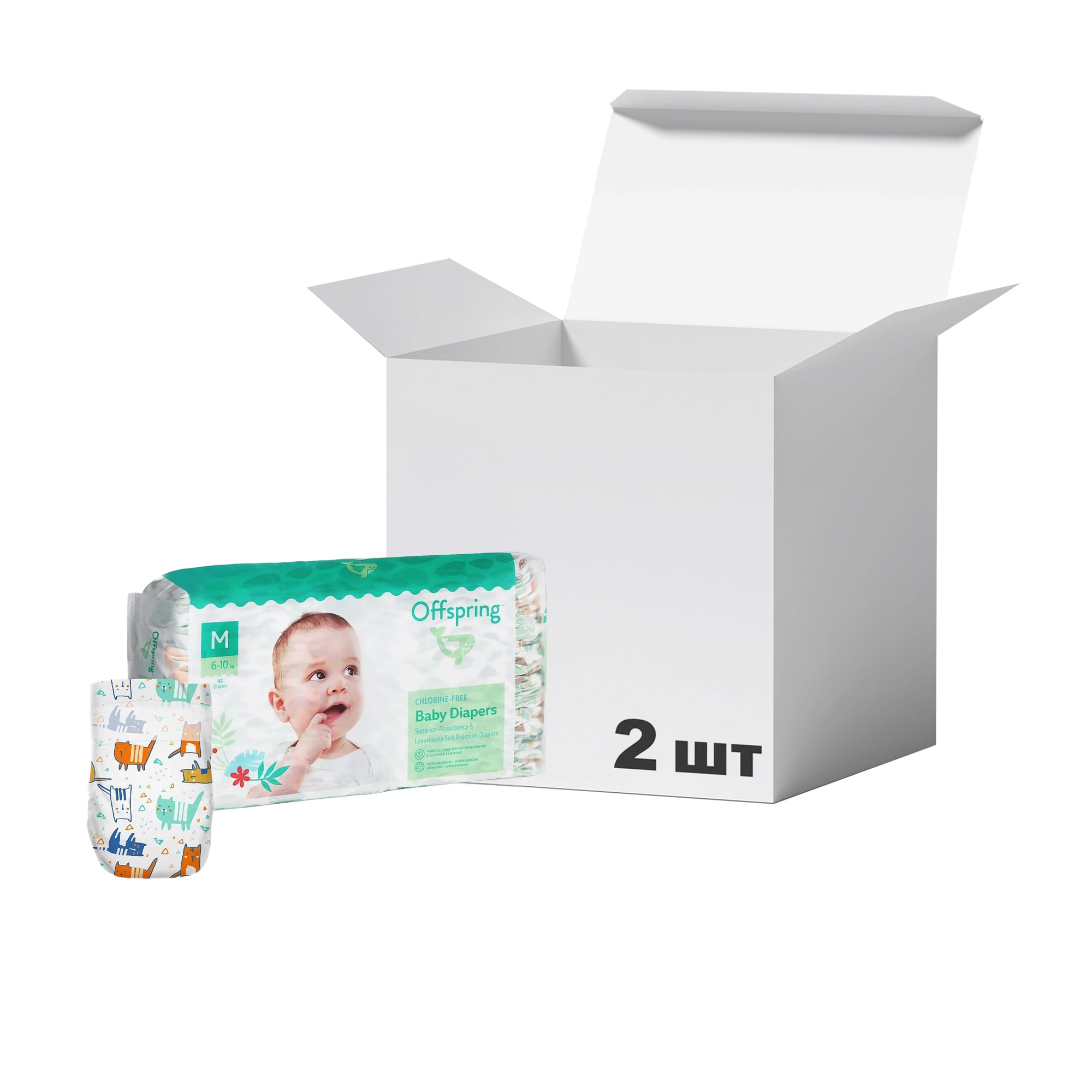 Упаковка підгузків Offspring Meow The Cat, розмір M (6-10 кг), 42 шт * 2 шт